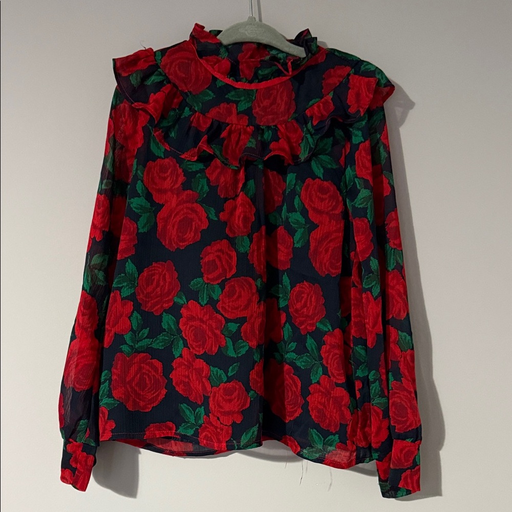 Janie and Jack long sleeve holiday rose ruffle top - size 6